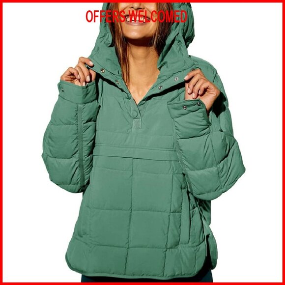 Quilted Pullover Puffer Jacket Hooded Oversize Winter Coat Women's